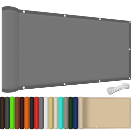 PLSZLL Sonnensegel Rechteck 55x600cm Wasserdicht 98% UV-Block Sonnenschutz Balkonnetze Windschutznetz mit Ösen und Seil für Draußen, Garten, Hof, Hellgrau von PLSZLL