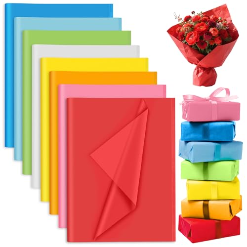 PLULON 120Blatt farbiges Seidenpapier Großpackung 8 gemischte Farben Geschenkpapierbögen Krepppapier Kunstseidenpapier Verpacken Basteln Blumenmuster Geburtstagsparty Festival Geschenkpapier dekorativ von PLULON