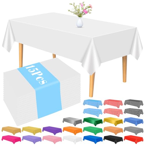 PLULON 15 Stück weiße Tischdecke aus Kunststoff, 137 x 274 cm, rechteckige Tischdecke für Abschluss Geburtstag, Babyparty, Hochzeit, Party, Zuhause, Küche, Esstischdekorationen PLULON 15 Stück weiße Tischdecke aus Kunststoff, 137 x 274 cm, rechteckige Tischdecke für Abschluss Geburtstag, Babyparty, Hochzeit, Party, Zuhause, Küche, Esstischdekorationen von PLULON