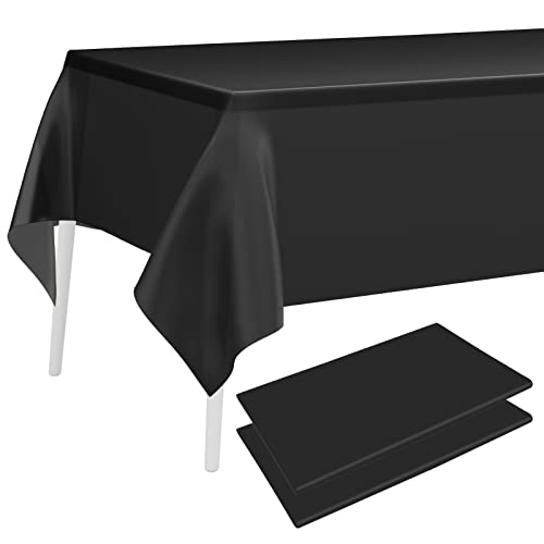 PLULON 2 Stücke Schwarze Tischdecke Kunststoff Tischdecke 137 x 274 cm Rechteckige Tischdecke für Geburtstagsfeier Zuhause Tischdekorationen von PLULON