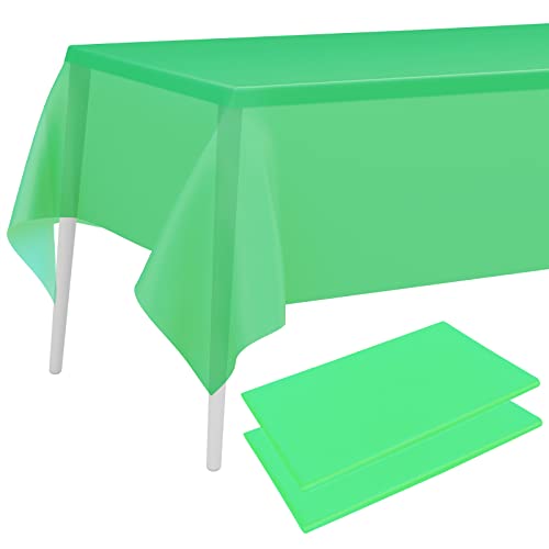 PLULON 2-teilige Tischdecke aus Kunststoff, grün, 137 x 274 cm, rechteckig, Tischdecke für Hochzeit, Geburtstag, Weihnachtsfeier, Zuhause, Tischdekoration, Babyparty, Partyzubehör von PLULON