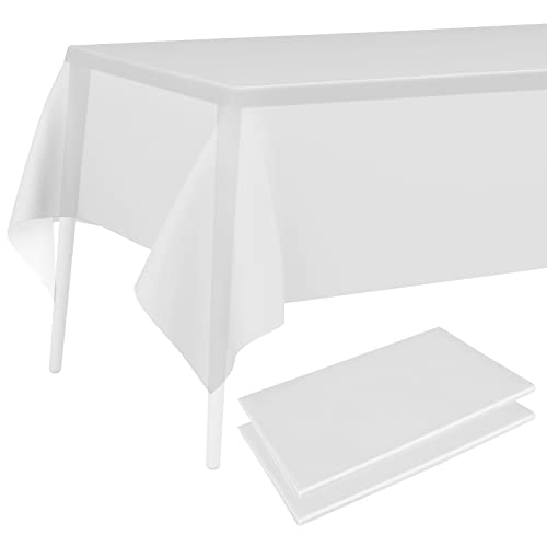 PLULON 2-teilige Tischdecke aus Kunststoff, weiß, 137 x 274 cm, rechteckig, Tischdecke für Babyparty, Partyzubehör, Hochzeit, Geburtstag, Weihnachtsfeier, Zuhause, Tischdekoration von PLULON