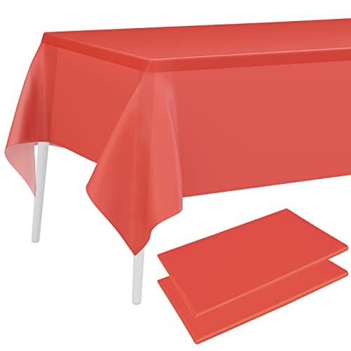 PLULON 2-teilige rote Tischdecke aus Kunststoff, 137 x 274 cm, rechteckige Tischdecke für Hochzeit, Geburtstag, Weihnachtsfeier, Zuhause, Tischdekoration von PLULON