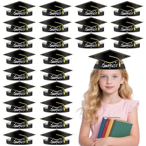 PLULON 24 Stück Abschlusshüte, Papierkronenkappen, Abschlussklasse 2025, verstellbares Papierstirnband, Krone, Glückwunschhut für Kinder und Erwachsene, Abschlussparty-Dekoration, Abschlussfeier PLULON 24 Stück Abschlusshüte, Papierkronenkappen, Abschlussklasse 2025, verstellbares Papierstirnband, Krone, Glückwunschhut für Kinder und Erwachsene, Abschlussparty-Dekoration, Abschlussfeier von PLULON