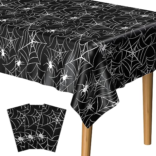 PLULON 3er-Pack Halloween-Tischdecken, 137,2 x 274,3 cm, Spinnennetz-Kunststoff-Tischdecke, Happy Halloween-Tischdecke für Feiertags-Dinner-Tischdekorationen, Halloween-Partyzubehör PLULON 3er-Pack Halloween-Tischdecken, 137,2 x 274,3 cm, Spinnennetz-Kunststoff-Tischdecke, Happy Halloween-Tischdecke für Feiertags-Dinner-Tischdekorationen, Halloween-Partyzubehör von PLULON