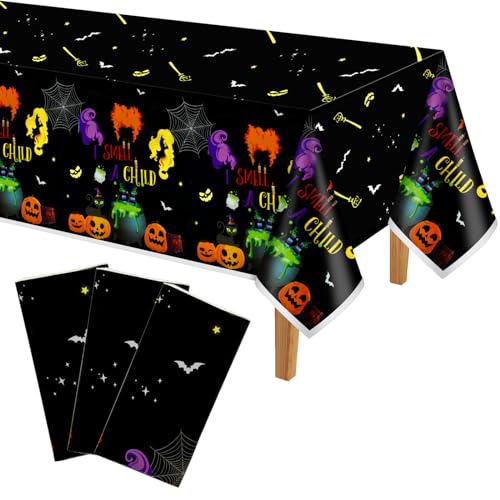 PLULON 3er-Pack Halloween-Tischdecken aus Kunststoff, 137,2 x 274,3 cm, Kürbis-Spinnennetz-Tischdecke, orange und Schwarze Tischdecke für Festliche Tischdekorationen, Halloween-Partyzubehör von PLULON