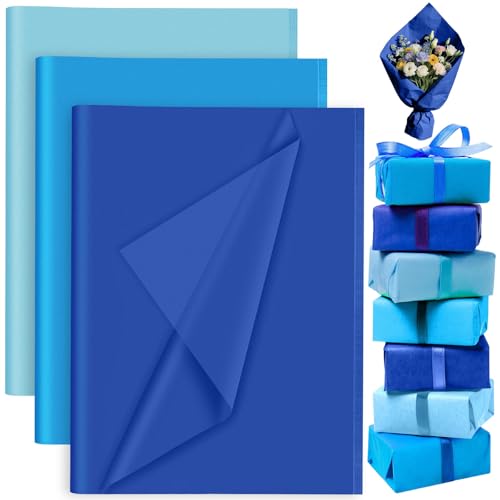 PLULON 60 Blatt Meerjungfrau Geburtstagsfeier Blaues Seidenpapier, Geschenkpapier für DIY Geschenkverpackung Geburtstag Ostern Hochzeit Urlaub Papier Blume （Blau） von PLULON