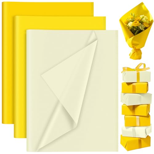 PLULON 60 Blatt Sonnenblume Geburtstagsfeier Gelbes Seidenpapier, Geschenkpapier für DIY Geschenkverpackung Geburtstag Ostern Hochzeit Urlaub Papier Blume （Gelb） von PLULON