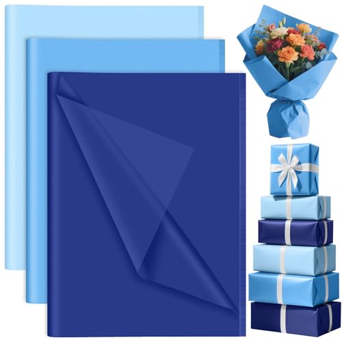 PLULON 90 Blatt Meerjungfrau Geburtstagsfeier Blaues Seidenpapier, Geschenkpapier für Geschenkverpackung Geburtstag Ostern Hochzeit Urlaub Papier Blume （Blau） von PLULON