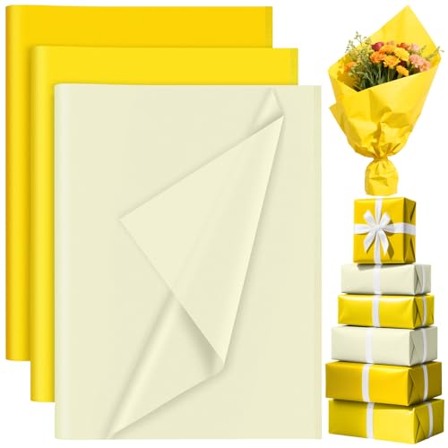 PLULON 90 Blatt Sonnenblume Geburtstagsfeier Gelbes Seidenpapier, Geschenkpapier für DIY Geschenkverpackung Geburtstag Ostern Hochzeit Urlaub Papier Blume （Gelb） von PLULON