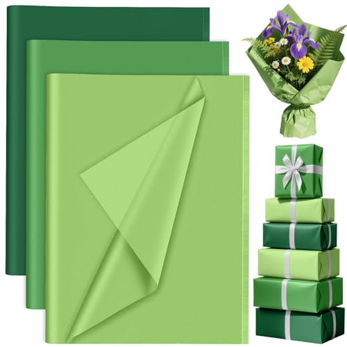 PLULON 90 Blatt grünes Seidenpapier für Geschenktüten, grüne Geschenkverpackungen, Geburtstags-, Hochzeits-, Feiertags-, Papierblumen- und St. Patrick's Day-Dekorationen von PLULON