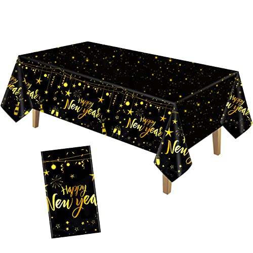 PLULON Frohes Neues Jahr Tischdecke Kunststoff Tischdecke 2025 Neujahr Tischdecke Schwarz und Gold Frohes Neues Banner für Silvester Party Feier Festival Home Wand Tischdekoration PLULON Frohes Neues Jahr Tischdecke Kunststoff Tischdecke 2025 Neujahr Tischdecke Schwarz und Gold Frohes Neues Banner für Silvester Party Feier Festival Home Wand Tischdekoration von PLULON