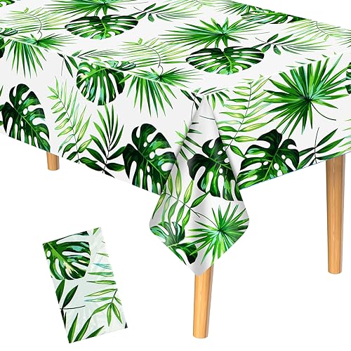 PLULON Hawaiianische Luau-Tischdecke, Palmenblätter, Kunststoff-Tischdecke für Sommer, Pool, Strand, Tropische Kindergeburtstage, Partyzubehör, Hochzeit, Picknick, Zuhause, Esstischdekorationen von PLULON