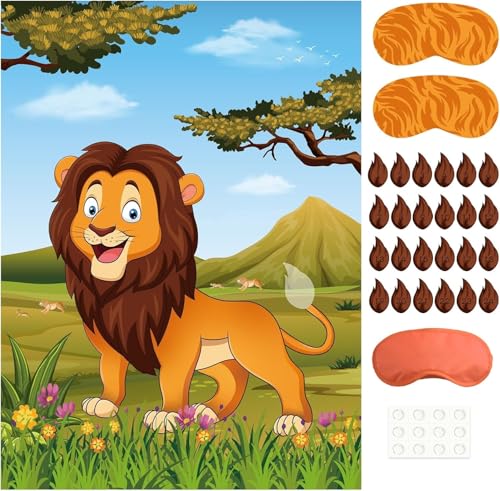 PLULON Pin The Tail on The Lion Partyspiel, Löwenspiele für Kinder, Poster mit 32 Schwanzaufklebern für Löwenpartygeschenke, Partyzubehör für Jungengeburtstage, Partydekorationen PLULON Pin The Tail on The Lion Partyspiel, Löwenspiele für Kinder, Poster mit 32 Schwanzaufklebern für Löwenpartygeschenke, Partyzubehör für Jungengeburtstage, Partydekorationen von PLULON