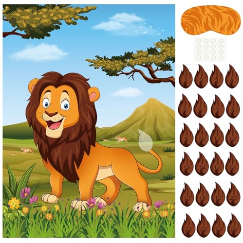 PLULON Pin The Tail on The Lion Partyspiel, Löwenspiele für Kinder, Poster mit 32 Schwanzaufklebern für Löwenpartygeschenke, Partyzubehör für Jungengeburtstage, Partydekorationen PLULON Pin The Tail on The Lion Partyspiel, Löwenspiele für Kinder, Poster mit 32 Schwanzaufklebern für Löwenpartygeschenke, Partyzubehör für Jungengeburtstage, Partydekorationen von PLULON