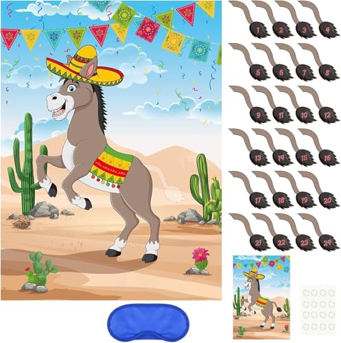PLULON Pin the Tail on the Esel Geburtstagsparty-Spiele für Kinder Mexikanisches Esel-Spielposter mit 24-teiligen Schwanzaufklebern für Esel-Gastgeschenke, Karneval, Geburtstag, Fiesta, Party, Zuhause PLULON Pin the Tail on the Esel Geburtstagsparty-Spiele für Kinder Mexikanisches Esel-Spielposter mit 24-teiligen Schwanzaufklebern für Esel-Gastgeschenke, Karneval, Geburtstag, Fiesta, Party, Zuhause von PLULON