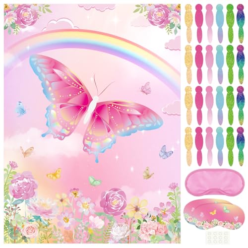 PLULON Schmetterlings-Party-Pinnspiel Kinder Pin The Tail Butterfly Geburtstagsspiel-Poster 48 Schwanzaufklebern für Jungen Mädchen Geburtstagsparty-Geschenke Wanddekoration Klassenzimmer-Aktivitäten PLULON Schmetterlings-Party-Pinnspiel Kinder Pin The Tail Butterfly Geburtstagsspiel-Poster 48 Schwanzaufklebern für Jungen Mädchen Geburtstagsparty-Geschenke Wanddekoration Klassenzimmer-Aktivitäten von PLULON