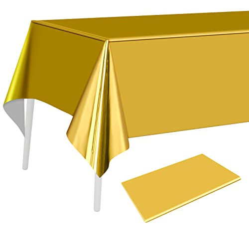 PLULON Tischdecke aus Goldfolie, Kunststoff, 137 x 274 cm, rechteckig, Metallic-Gold, Tischdecke für Hochzeit, Geburtstag, Weihnachtsfeier, Zuhause, Tischdekoration, Babyparty, Partyzubehör von PLULON