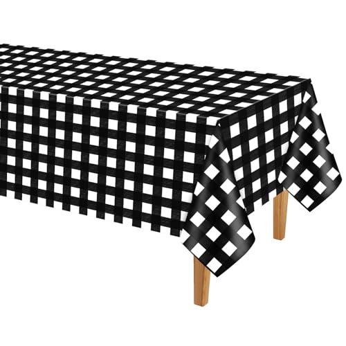 PLULON Tischdecke mit schwarz-weißer karierter Flagge Kunststoff-Büffelkaro Gingham-schwarze Tischdecke 137,2 x 274,3 cm Rennwagen Picknick Babyparty Geburtstag Party Urlaub Abendessen Tischdekoration PLULON Tischdecke mit schwarz-weißer karierter Flagge Kunststoff-Büffelkaro Gingham-schwarze Tischdecke 137,2 x 274,3 cm Rennwagen Picknick Babyparty Geburtstag Party Urlaub Abendessen Tischdekoration von PLULON