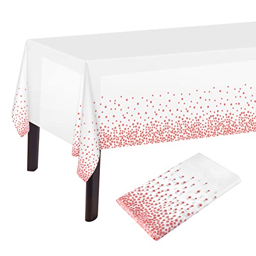 PLULON Tischdecke weiß und roségold mit Punkten Tischdecke weiß und roségold 137 x 274 cm rechteckige Tischdecke aus Kunststoff für roségoldene Party-Geburtstags-Tischdekoration von PLULON