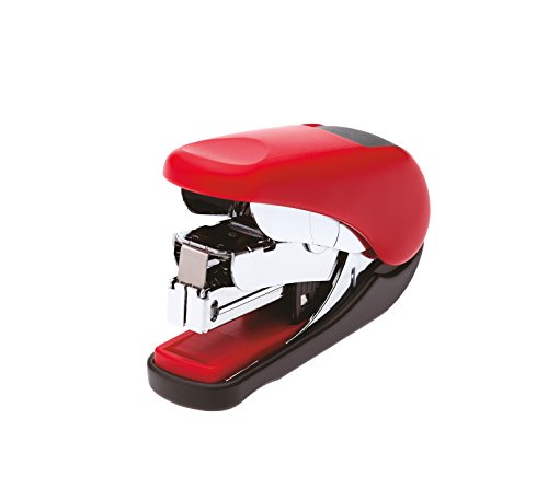 PLUS Japan, Mini-Flachhefter ST-10V in Rot, Flachheftgerät mit Kraftunterstützung, Heftleistung bis maximal 20 Blatt, Mini Tacker, inklusive 300 Heftklammern No. 10, 1er Pack (1 x 1 Hefter) von PLUS