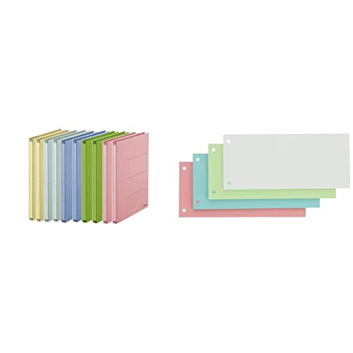 PLUS Japan, Zero Max Platzsparordner farbig sortiert, 10er Pack (1 x 10 Ordner) & Oxford Trennstreifen, aus Karton, gelocht, 190 g/m², 4 Farben, 100 Stück von PLUS