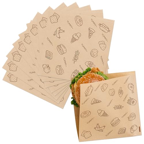 PLUSHCEWT 50 Stück Snacktaschen, 18*18cm Frühstücktüten aus Papier, Sandwich Tüten, Hamburger Tüten, Reiskugel Tüten, Bäckerei Tüten, Papier Lebensmittel Tüten, Keks Tüten, Pfannkuchen Papiertüten (A) von PLUSHCEWT