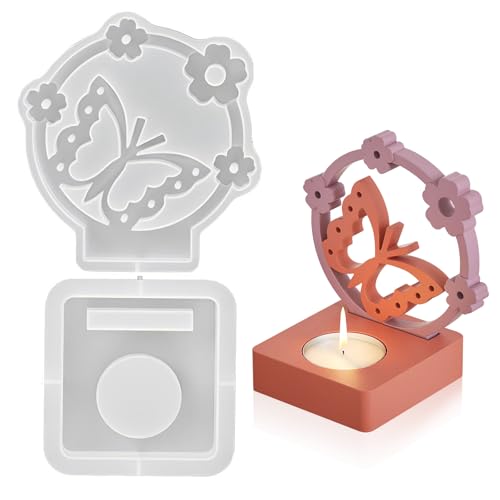 Silikonformen Gießformen,Gießformen Silikon,Schmetterlinge Silikonform Kerzenhalter Tablett 2er Set,Kreative Kombinationen Silikon Gießform Kerzenhalter,Kerzen Formen Silikon (Schmetterling) von PLUSHCEWT
