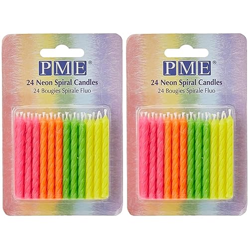 PME CA035 Neonfarbene Spiralkerzen, Sortiment, 24 Stück, Kunststoff, Multicolored, 0.5 x 0.5 x 5.9 cm (Packung mit 2) von PME