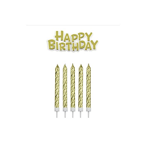 PME Kerzen mit Schild Happy Birthday, gold, 1,5 x 9,1 x 17,6 cm von PME