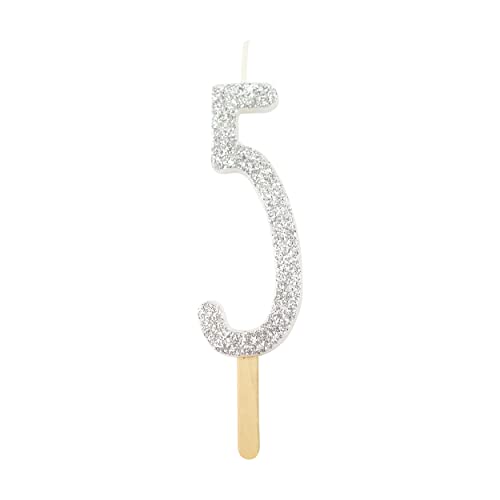 PME Silberfarbene Glitzer-Zahlenkerze 5, Silber PME Silberfarbene Glitzer-Zahlenkerze 5, Silber von PME