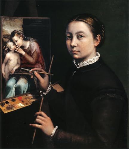 PMEFGJDPE Berühmte Gemälde Dekorative Bilder Graffiti Wandbild Selbstporträt an der Staffelei von Sofonisba Anguissola Graffiti Leinwanddruck für Wanddekoration 60x90cm von PMEFGJDPE