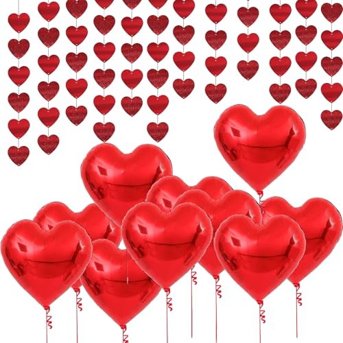 Herz Girlande Rot Herz Deko,Valentinstag Helium Luftballon,Romantische Herzgirlande - Hochzeitsgirlande und Valentinstag Deko, Perfekt für 'Marry Me' und 'Just Married' Anlässe von PMELCXD