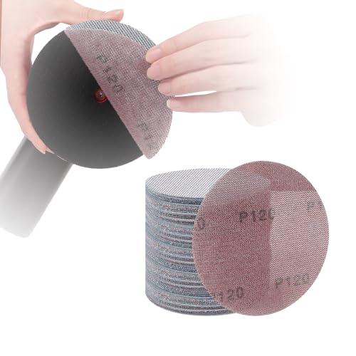 PMIQSA 50 Stück Schleifpapier 125 mm Klett, Schleifgitter Schleifscheibe 120 Körnung für Auto Metall Holz Exzenterschleifer und Trockenbauschleifer von PMIQSA