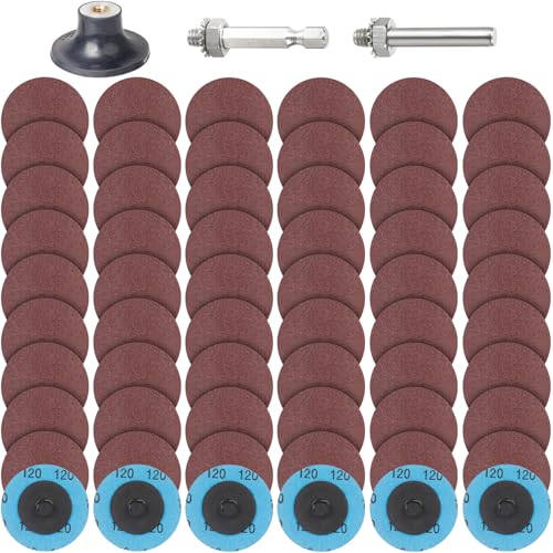 PMIQSA 63 Stück Schleifscheiben Set, 2 Zoll (50mm) Roloc Schnellwechsel Scheiben, Körnung 120, für Stabschleifer Oberflächenentrostung, Schleifen, Polieren, Rostfarbe von PMIQSA