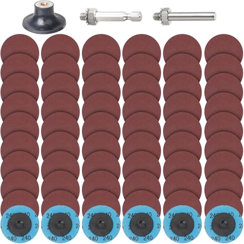 PMIQSA 63 Stück Schleifscheiben Set, 2 Zoll (50mm) Roloc Schnellwechsel Scheiben, Körnung 240, für Stabschleifer Oberflächenentrostung, Schleifen, Polieren, Rostfarbe von PMIQSA