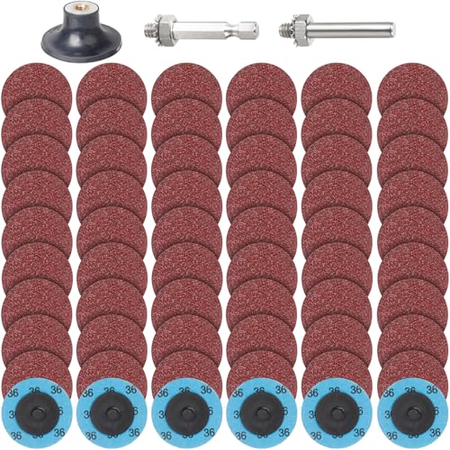 PMIQSA 63 Stück Schleifscheiben Set, 2 Zoll (50mm) Roloc Schnellwechsel Scheiben, Körnung 36, für Stabschleifer Oberflächenentrostung, Schleifen, Polieren, Rostfarbe von PMIQSA