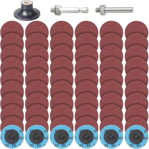 PMIQSA 63 Stück Schleifscheiben Set, 2 Zoll (50mm) Roloc Schnellwechsel Scheiben, Körnung 60, für Stabschleifer Oberflächenentrostung, Schleifen, Polieren, Rostfarbe von PMIQSA