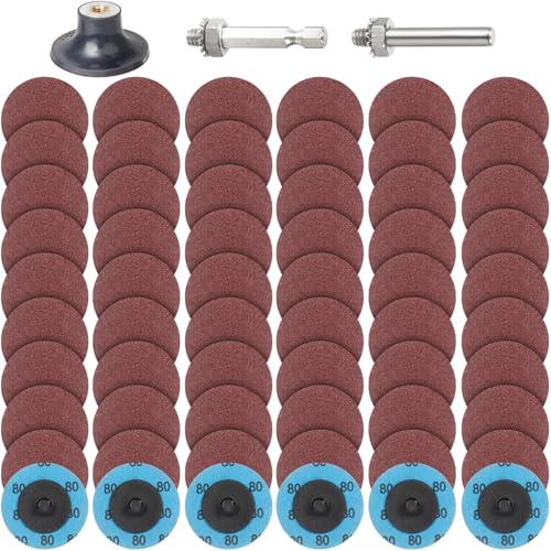 PMIQSA 63 Stück Schleifscheiben Set, 2 Zoll (50mm) Roloc Schnellwechsel Scheiben, Körnung 80, für Stabschleifer Oberflächenentrostung, Schleifen, Polieren, Rostfarbe von PMIQSA