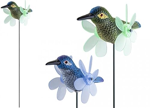 Kolibri-Windmühlenpfahl in verschiedenen Farben (15 cm x 5,5 cm x 55 cm) – einzigartige und auffällige Gartendekoration – perfekter Outdoor-Akzent für Ihren Rasen oder Ihre Terrasse – 1 Stück von PMS