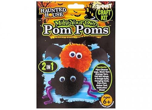PMS 979078 Machen Sie Ihr eigenes 2-in-1-Pom-Set in Orange und Schwarz (1 Set), lustiges und trendiges DIY-Projekt, perfekt für Halloween-Dekorationen, Familienbasteln und mehr, Mehrfarbig von PMS