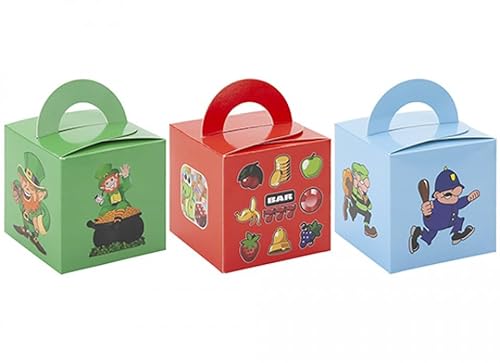 PMS Boxen mit Polizei- und Räuber-, Obst- und Kobold-Design, 9,5 cm, verschiedene Farben, 2 Stück – perfekt für Gastgeschenke von PMS