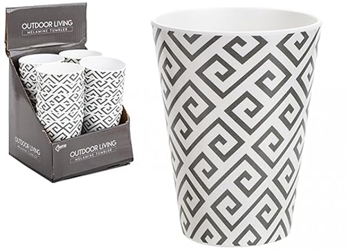 PMS Melamin-Becher mit geometrischem Design, 325 ml, langlebiges und stilvolles Trinkgeschirr, perfekt für Geburtstage, Themenveranstaltungen und den Heimgebrauch, Grau und Weiß (1 Stück) von PMS