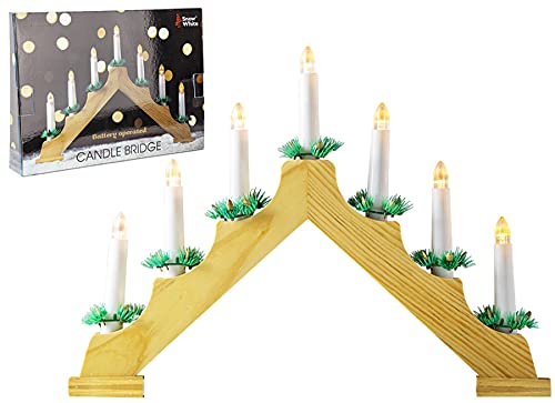 PMS Weihnachtsdekoration Kerzenbrücke, Holz, 40 cm, batteriebetrieben, 7 Lichter, Warmweiß von PMS