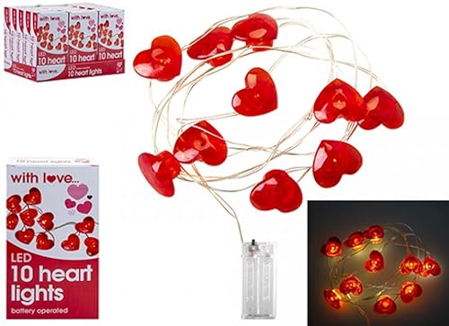 Romantische rote Herz-Lichter, batteriebetrieben, 10 Glühbirnen, 1 Set (30 cm), perfekt für Liebe und Ambiente, ideal für Date-Nächte, Jubiläumsfeiern und Heimdekoration von PMS