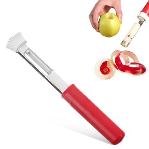 2 in 1 Edelstahl Apfelentkerner & Schäler, Professioneller Obst- und Gemüseschäler für Küche, Müheloses Schälen für Äpfel, Kartoffeln, Karotten (Rot) von PMTFUMY