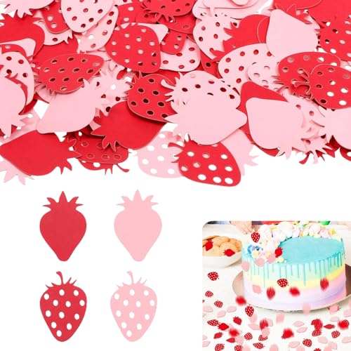 200 Stück Erdbeer-Konfetti, Geburtstagsparty-Dekorationen für Babypartys, Hochzeiten und Tischstreuungen (Partyzubehör) von PMTFUMY