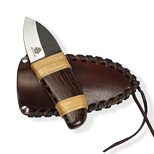 PMX Handmade Handgemachtes Outdoor-Messer D2 Rhino Ötzi & Wengeholz Griff & Aus einem Stück D2 Stahl gefertigt & Lederscheide & Klinge 70mm von PMX Handmade