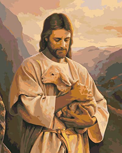 PNDGMCSY Malen Nach Zahlen Erwachsene, Malen Nach Zahlen, Jesus umarmt kleines Lamm Inklusive Pinsel und Acrylfarben - 40 x 50 cm von PNDGMCSY