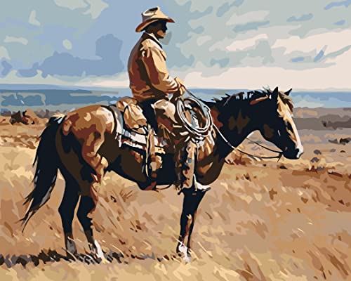 PNDGMCSY Malen Nach Zahlen Für Erwachsene Und Kinder DIY Ölgemälde Geschenk-Kits Vorgedruckte Leinwand Kunst Home Decoration - Western-Cowboy-Reiter 40X50CM von PNDGMCSY